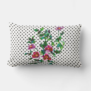 Almofada Lombar Rosa de Vintage - pontos de polca preto e branco
