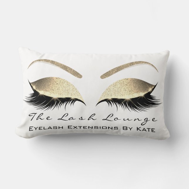 Almofada Lombar Rosa Dourada Glitter Glam Makeup Lashes Beauty (Frente)