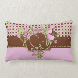 Almofada Lombar Rosa e elefante Checkered do bebê de Brown