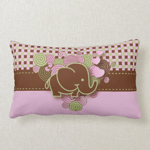 Almofada Lombar Rosa e elefante Checkered do bebê de Brown