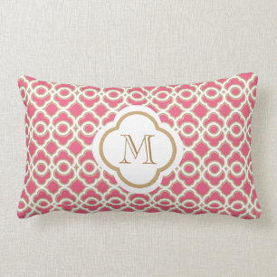 Almofada Lombar Rosa quente Monogrammed e marroquino do ouro