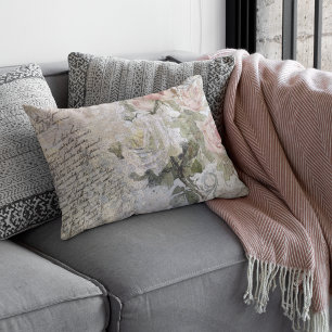 Almofada Lombar Rosa romântico Florals Antigo Decoração Domést