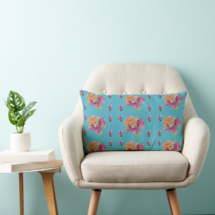 Almofada Lombar Rosa Rosa Vermelha Rosa Chique Desbotada Teal Aqua