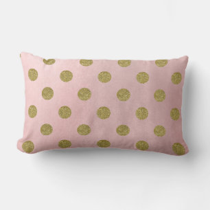Almofada Lombar Rosa Suave Dourado Brilhante Glam Pontos Cute