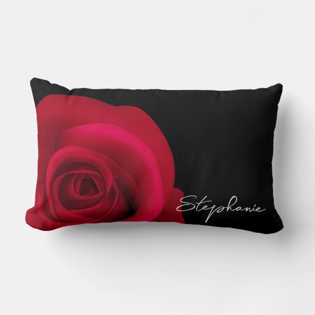 Almofada Lombar Rosa vermelha de Nome Personalizado (Frente)