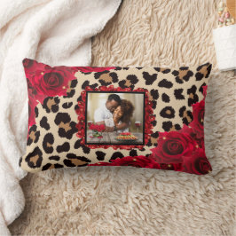 Almofada Lombar Rosa vermelha Floral Chic Leopard Imprima Sua Foto