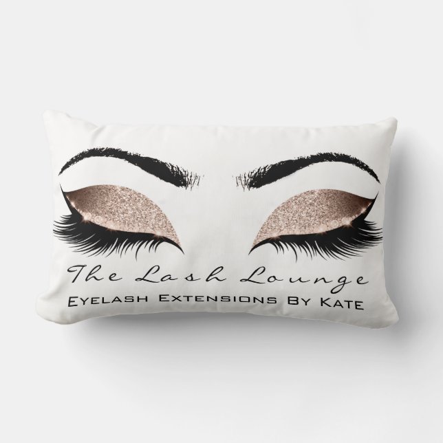 Almofada Lombar Rosa White Glitter Glam Makeup Lashes Beauty (Frente)