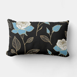 Almofada Lombar Rosas Azuis e Brancas com Dourado caimento