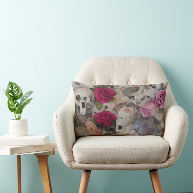 Almofada Lombar Rosas e crânios (Cadeira)
