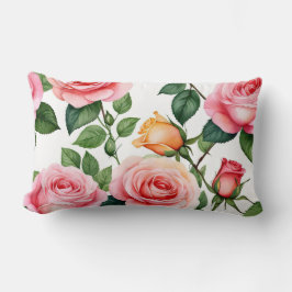 Almofada Lombar Rosas rosa e amarelas