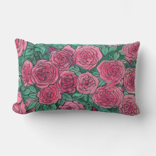 Almofada Lombar Rosas Rosa, Jardim Rosa, Pastas de Tinta de Esboço