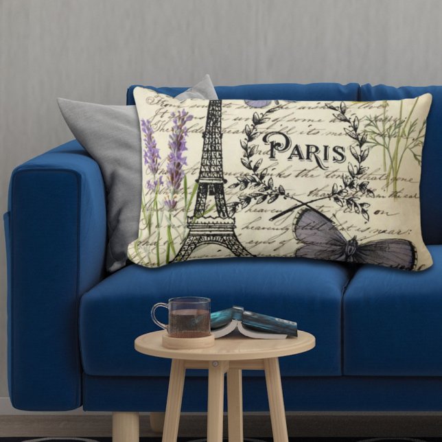Almofada Lombar roteiros russos do país paris eiffel torre (rustic french country scripts paris eiffel tower lumbar pillow)