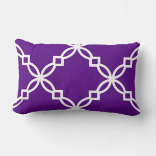 Almofada Lombar Roxo Branco Grande Padrão Quatrefoil Chique