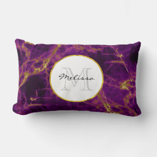Almofada Lombar Roxo Moderno e Dourado Abstrato Marble