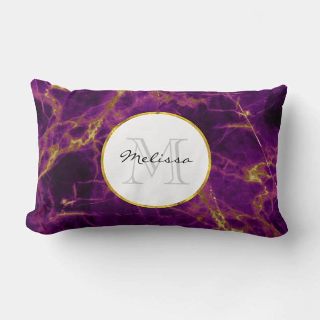 Almofada Lombar Roxo Moderno e Dourado Abstrato Marble (Frente)