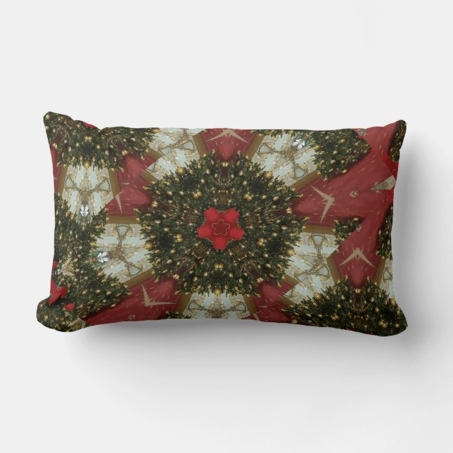 Almofada Lombar Rua de Natal Verde Dourado com Estrela Vermelha (Frente)