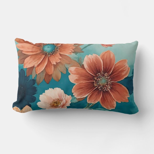 Almofada Lombar Rustic Blue e Rust Boho floral (Frente)