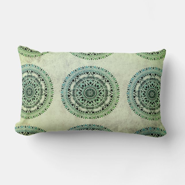 Almofada Lombar Rustic Bohemian Sage E Green Mandala Patterno (Frente)