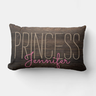 Almofada Lombar Rustic Chic WOOD PRINCESA SEU NOME EM BEIGE PINK