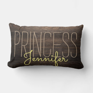 Almofada Lombar Rustic Chic WOOD PRINCESS SEU NOME BEIGE YELLOW