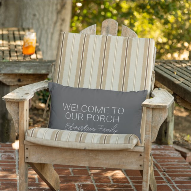 Almofada Lombar Rustic dark gray welcome porch family name (Cadeira)