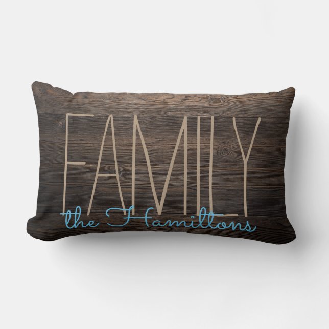 Almofada Lombar Rustic FAUX WOOD Chic Family Monograma BLUE (Frente)