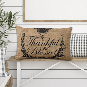 Almofada Lombar rustic outono Western country burlap ser grato
