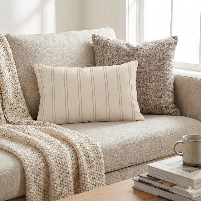 Almofada Lombar Rustic Ticking Stripe | Hand Drawn Desert Sand (Criador carregado)