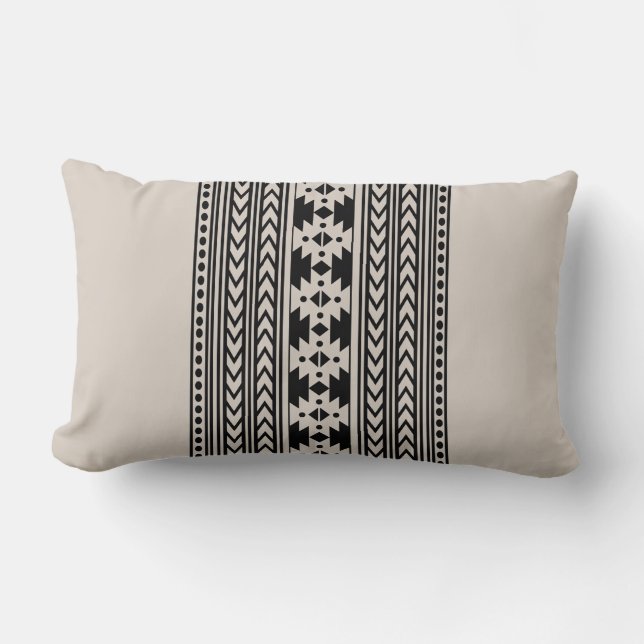 Almofada Lombar Rustic Tribal Aztec Pattern Farmhouse Beige (Frente)