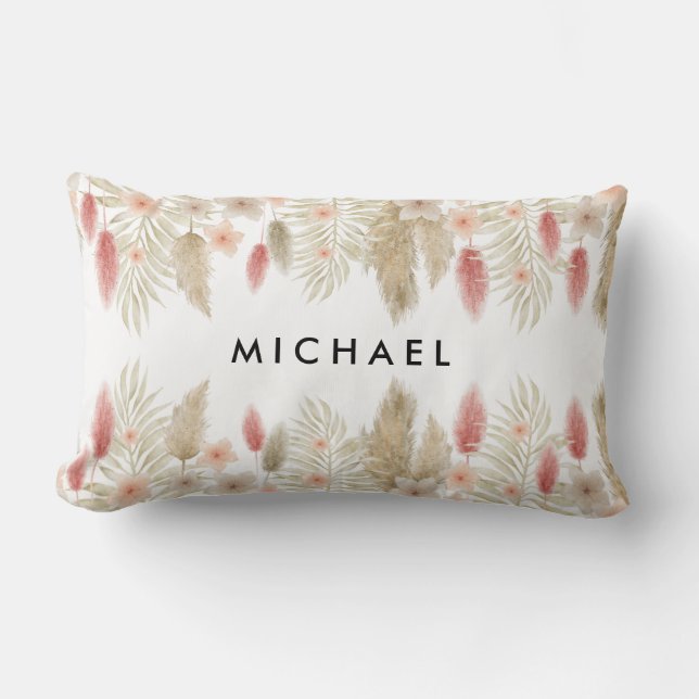 Almofada Lombar Rustic Watercolor Boho Floral Personalizado (Frente)