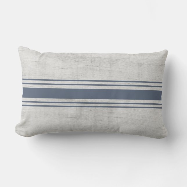 Almofada Lombar Saco de Grain Stritic Farmhouse Burlap Blue Stripe (Frente)