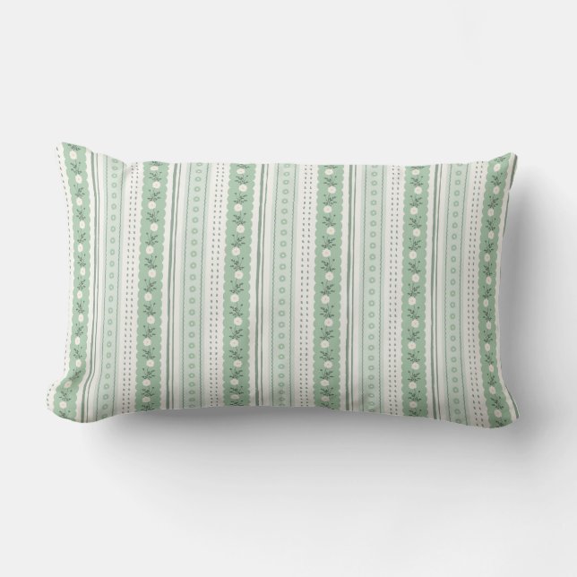 Almofada Lombar Sage Green Scallop Floral Stripe Coquette (Frente)