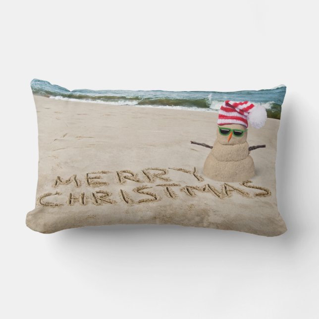 Almofada Lombar Sanduíche de Natal feliz na praia (Frente)