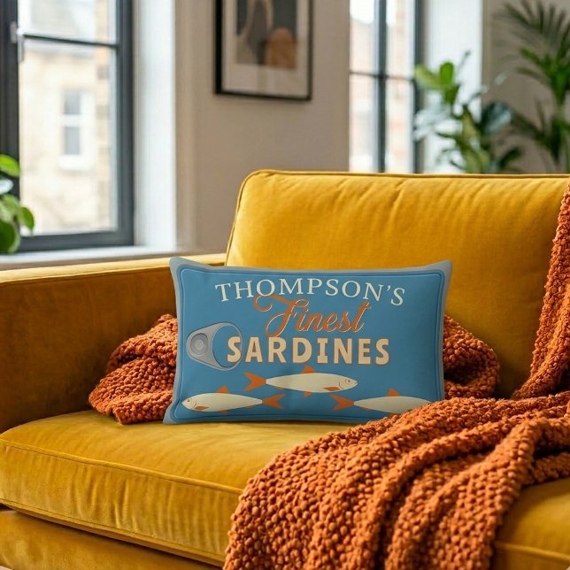 Almofada Lombar Sardines Tinned Fish Personalized (Fun Personalized Sardines Tinned Fish Lumbar Pillow adds a pop of color and retro style to your sofa)