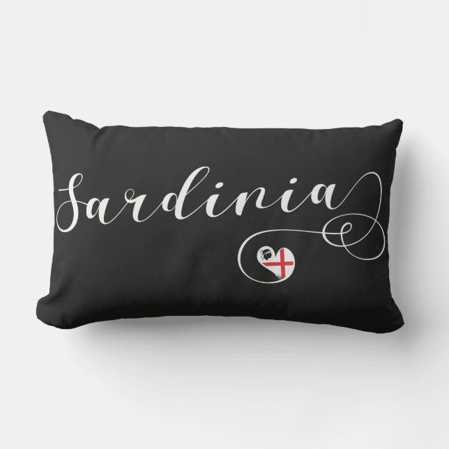 Almofada Lombar Sardinian Flag Heart, Eu Amo Sardenha (Frente)