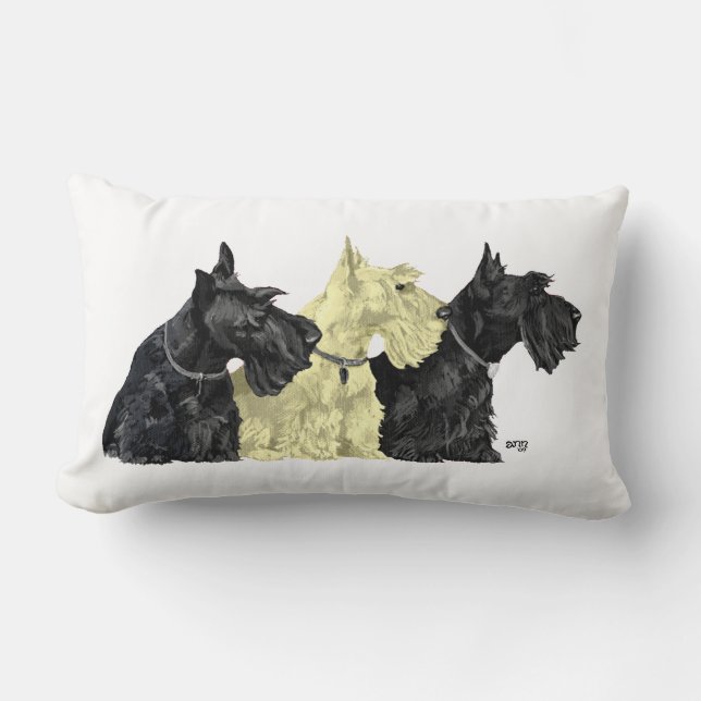 Almofada Lombar Scotties pretos e trigueiros (Frente)