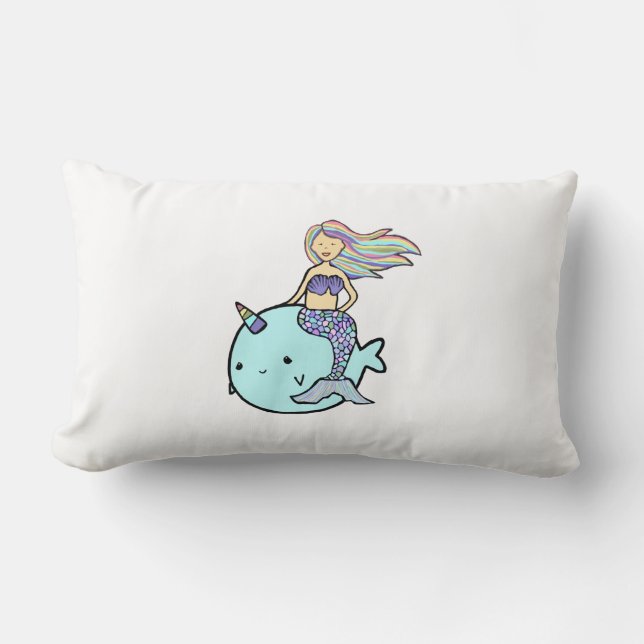Almofada Lombar Sereia com Cabelo Arco-Íris Pet Narwal (Frente)