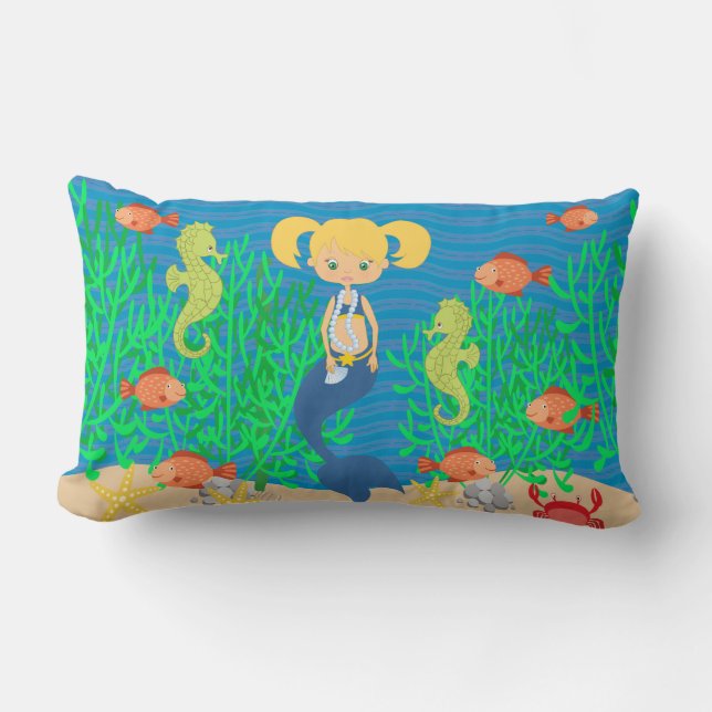 Almofada Lombar Sereia loura sob o mar (Frente)