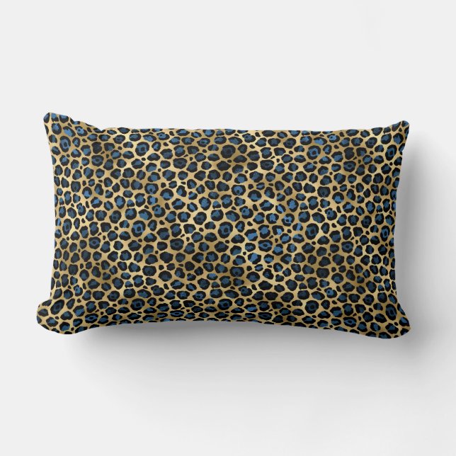Almofada Lombar Série Leopardo Azul e Dourada Design 4 (Frente)