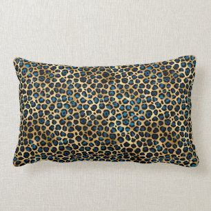 Almofada Lombar Série Leopardo Azul e Dourado Design 4