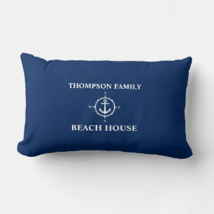 Almofada Lombar Seu Nome É Beach House Compass Anchor Blue