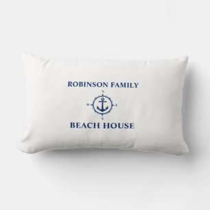 Almofada Lombar Seu Nome É Beach House Compass Anchor White