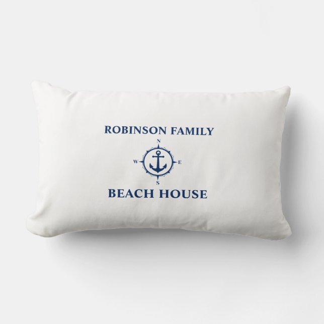 Almofada Lombar Seu nome é Beach House Compass Anchor White (Frente)