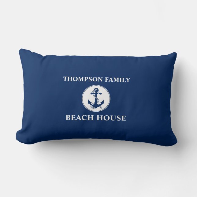 Almofada Lombar Seu nome é Beach House Rope & Anchor Blue (Frente)