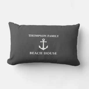 Almofada Lombar Seu Nome É Beach House Vintage Anchor Ash Cinza