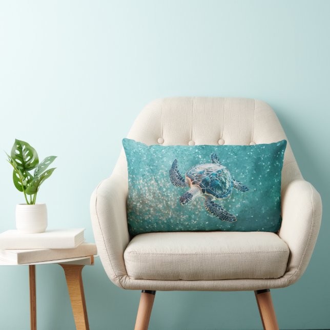 Almofada Lombar Shimmering Turquoise Sea Turtle | Coastal (Cadeira)
