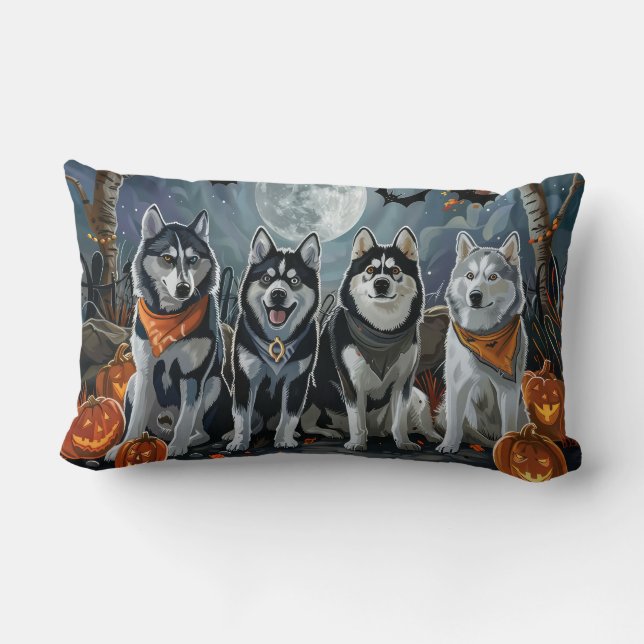 Almofada Lombar Siberian Husky Halloween Spooky (Verso)