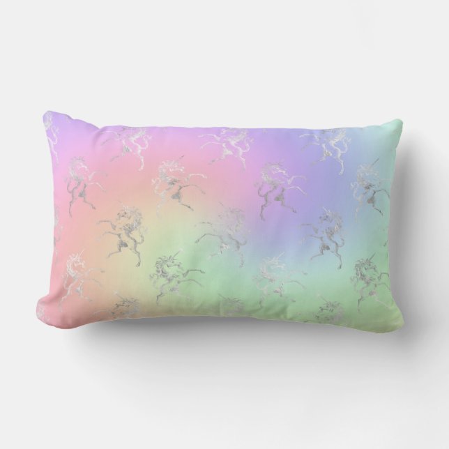 Almofada Lombar Silver Unicorn Pastel Ombre (Frente)