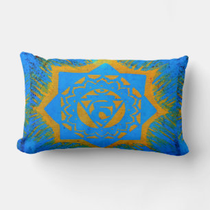 Almofada Lombar símbolo dourado tantrico em azul