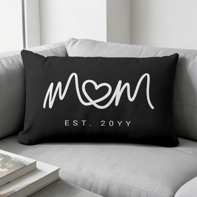 Almofada Lombar Simple White Script Unique Heart Mom Established (Simple White Script Unique Heart Mom Established Lumbar Pillow)